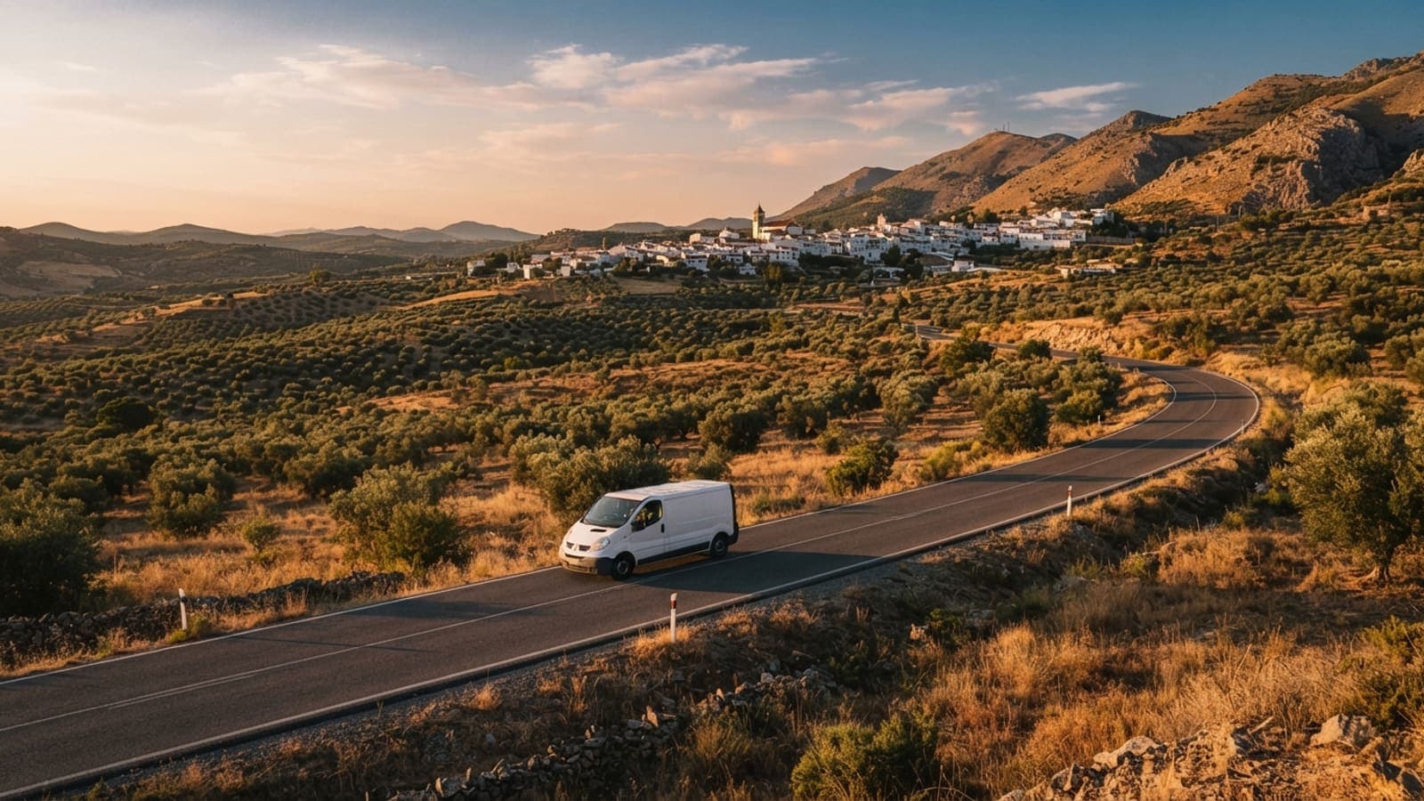 Una furgoneta de obra en una carretera del campo español